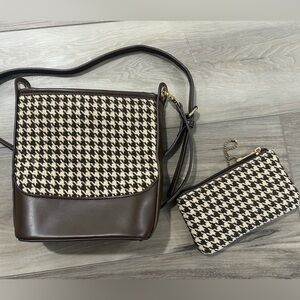 Stylish Brown and Cream Houndstooth Women's Bag with coin pouch